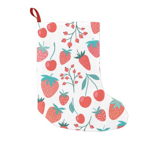 Fruit doodle strawberries cherries pattern small christmas stocking