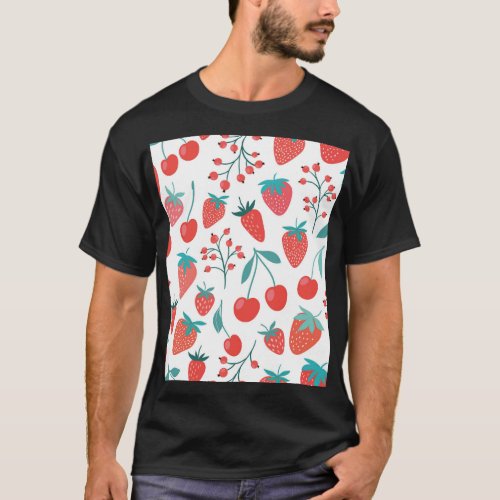 Fruit doodle strawberries cherries pattern T_Shirt