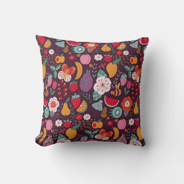 Fruit doodles, hand-drawn summer decor. throw pillow (Front)