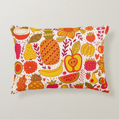 Fruit Doodles Summer Vintage Pattern Accent Pillow