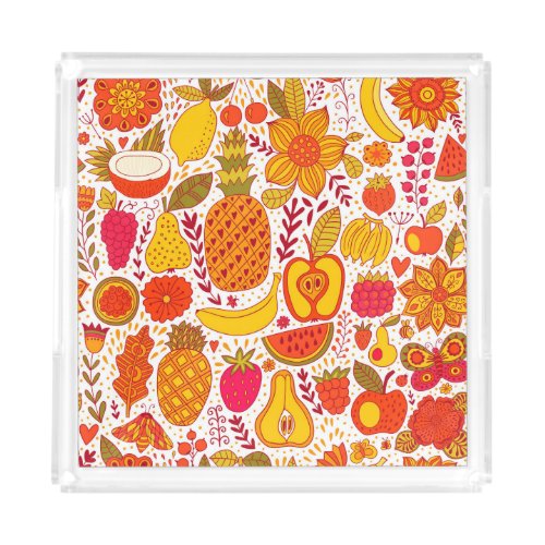 Fruit Doodles Summer Vintage Pattern Acrylic Tray