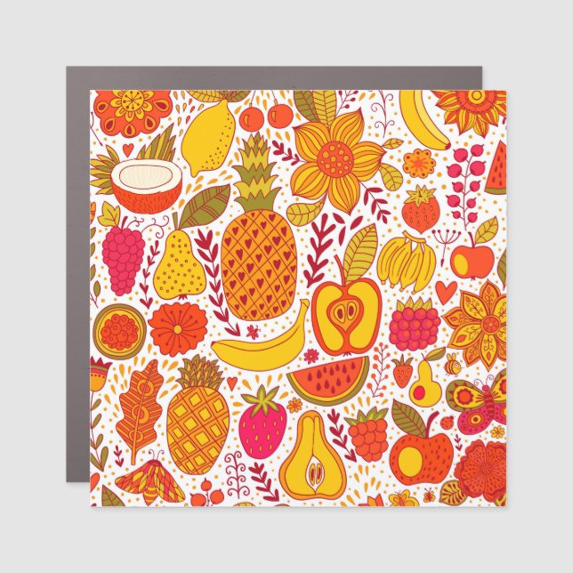 Fruit Doodles: Summer Vintage Pattern. Car Magnet (Front)