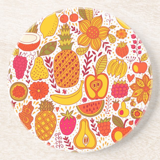 Fruit Doodles: Summer Vintage Pattern. Coaster (Front)