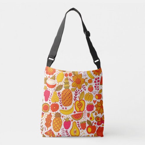 Fruit Doodles Summer Vintage Pattern Crossbody Bag