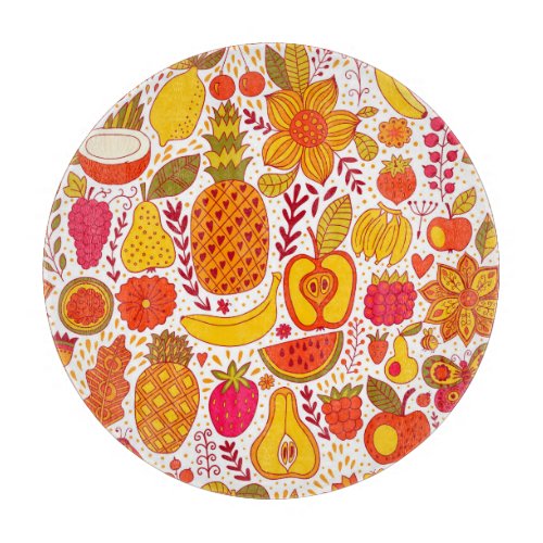 Fruit Doodles Summer Vintage Pattern Cutting Board