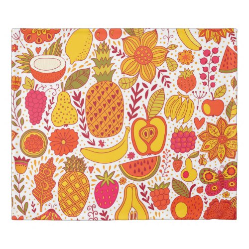 Fruit Doodles Summer Vintage Pattern Duvet Cover