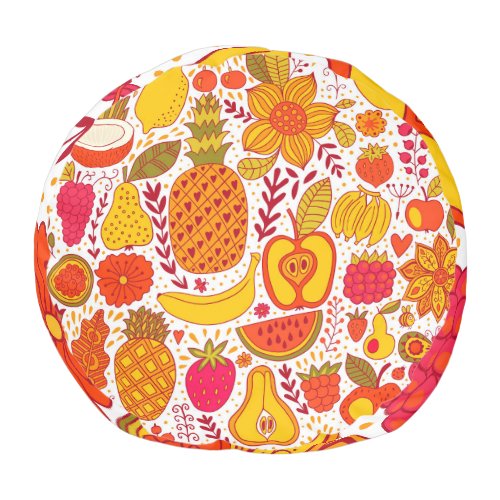 Fruit Doodles Summer Vintage Pattern Pouf