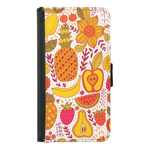 Fruit Doodles Summer Vintage Pattern Samsung Galaxy S5 Wallet Case