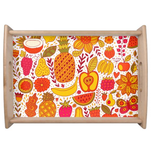 Fruit Doodles Summer Vintage Pattern Serving Tray