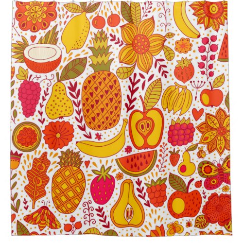 Fruit Doodles Summer Vintage Pattern Shower Curtain