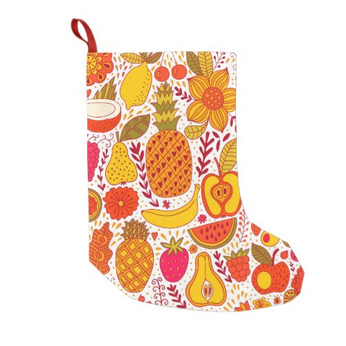 Fruit Doodles Summer Vintage Pattern Small Christmas Stocking
