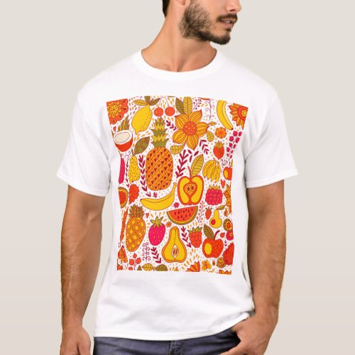 Fruit Doodles Summer Vintage Pattern T_Shirt