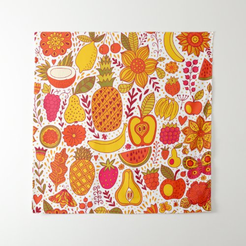 Fruit Doodles Summer Vintage Pattern Tapestry