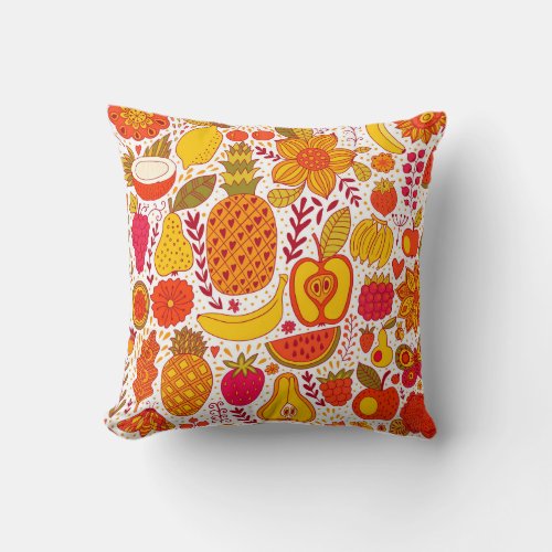 Fruit Doodles Summer Vintage Pattern Throw Pillow
