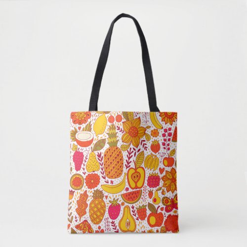 Fruit Doodles Summer Vintage Pattern Tote Bag
