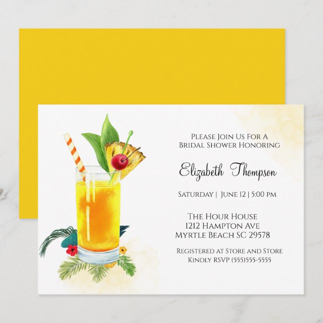 Fruit Drink Cocktail Yellow  Bridal Shower   Invitation (Front/Back)