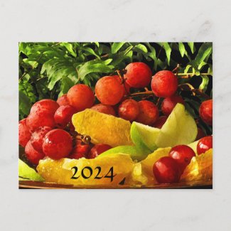 Fruit Ferns with 2024 Calendar on Back Postcard