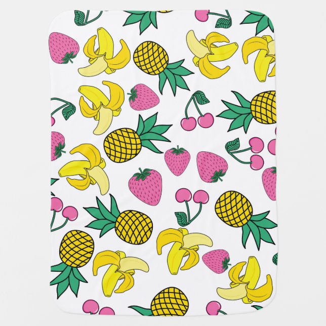 Fruit Fiesta: Bananas, Pineapples, Strawberries Baby Blanket (Front)