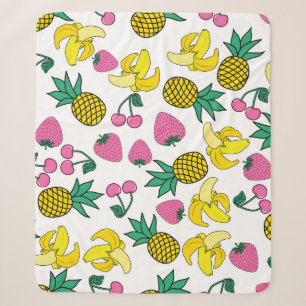 Fruit Fiesta: Bananas, Pineapples, Strawberries Sherpa Blanket