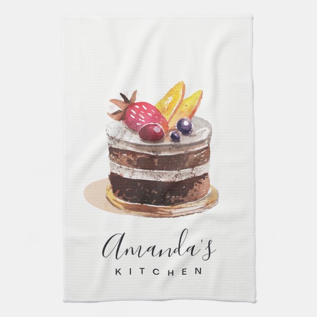 FRUIT FLORAL CAKE PATISSERIE CUPCAKE CHEF BAKERY KITCHEN TOWEL (Vertical)