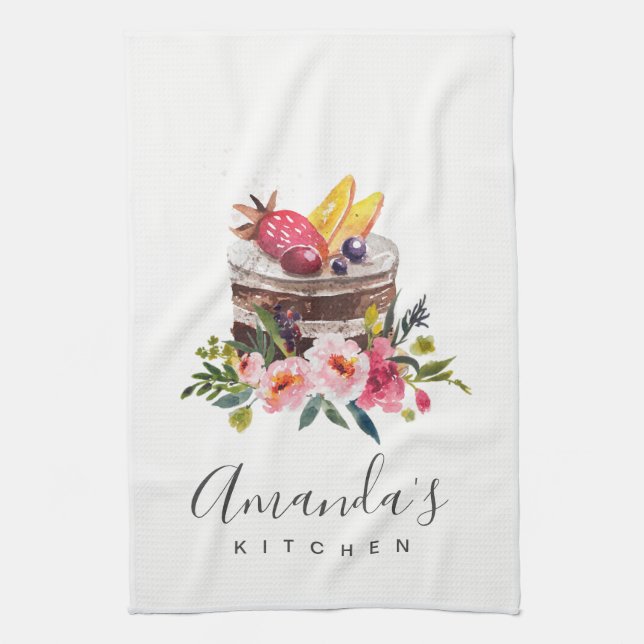 FRUIT FLORAL CAKE PATISSERIE CUPCAKE CHEF BAKERY KITCHEN TOWEL (Vertical)