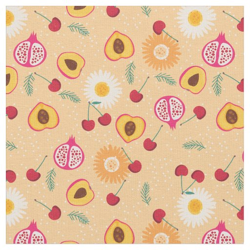 fruit floral cherry pomegranate peach daisy fabric