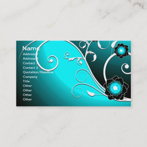 Aqua Silver Floral Vector Business Card
