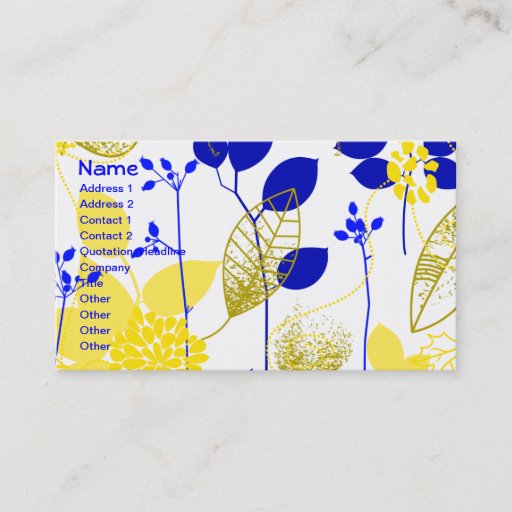 Customizable Cute Retro Floral, Yellow &amp; Blue Business Card Template