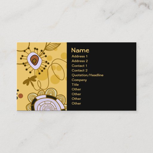 Customizable Cute Floral Yellow Retro Vector Dragonfly Business Card