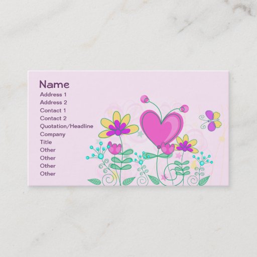 Customizable Cute Retro Hearts Flowers Butterflies Business Card Template