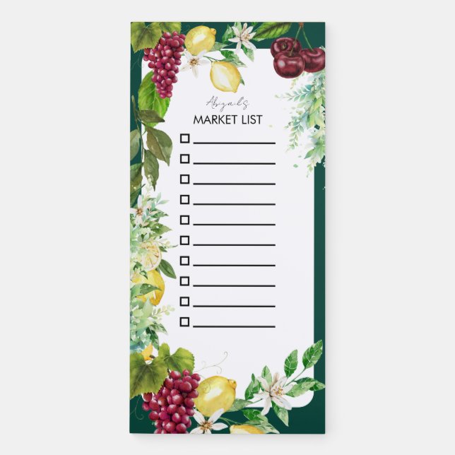 Fruit & Foliage Personalized Market List Magnetic Notepad (Front)