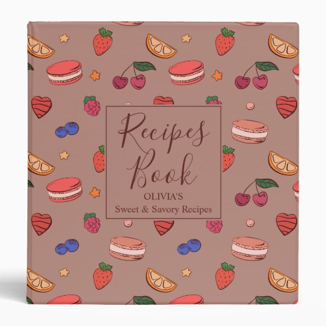 Fruit & French Macaron Pattern 3 Ring Binder (Front)