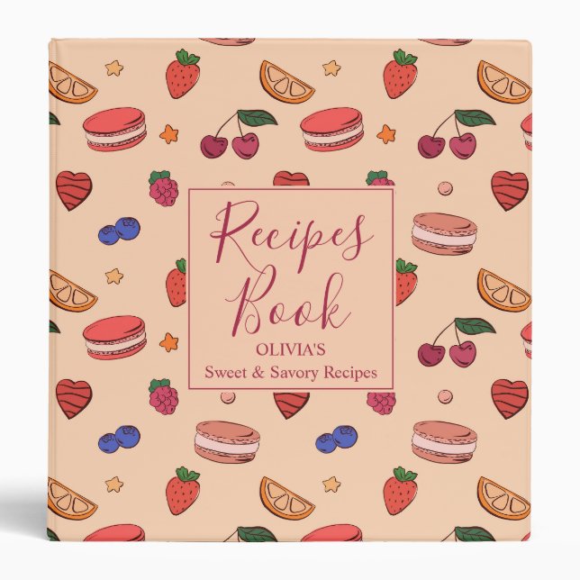 Fruit & French Macaron Pattern 3 Ring Binder (Front)