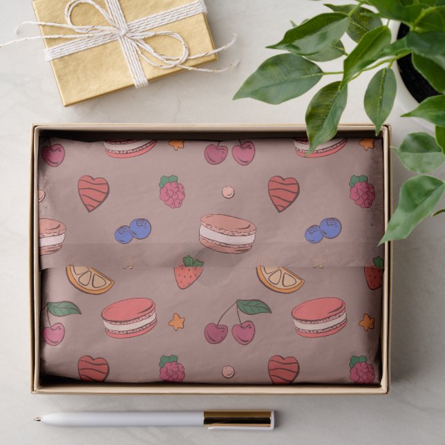 Fruit & French Macaron Pattern Tissue Paper (Gift)