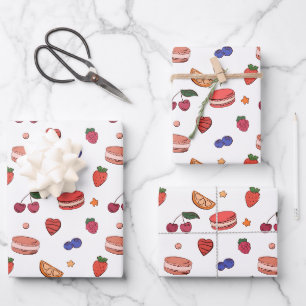 Fruit & French Macaron Pattern Wrapping Paper Sheets