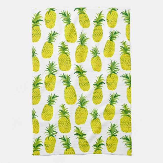 Fruit fun pineapples watercolor kitchen towel (Vertical)