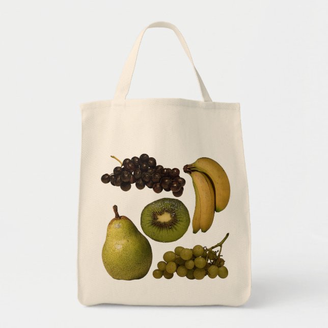 Fruit Grocery Bag - Grapes, Bananas, Kiwi, Pear (Front)