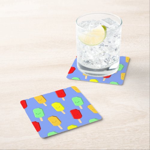 Fruit Ice Pop Pattern Square Paper Coaster