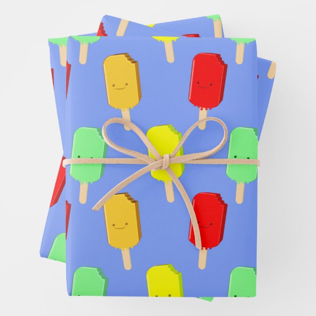 Fruit Ice Pop Pattern Wrapping Paper Sheets (In situ)