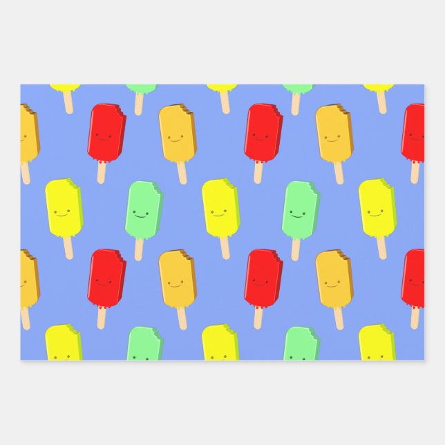 Fruit Ice Pop Pattern Wrapping Paper Sheets (Front)