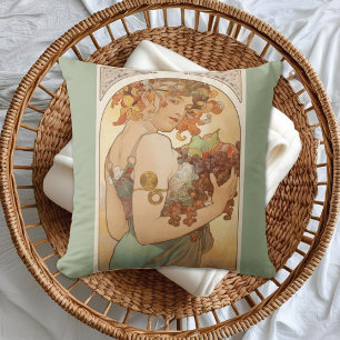 Fruit Illustration Alphonse Mucha Throw Pillow