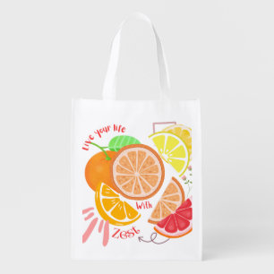 Fruit-Inspired Live Life with Zest Citrus Themed Grocery Bag
