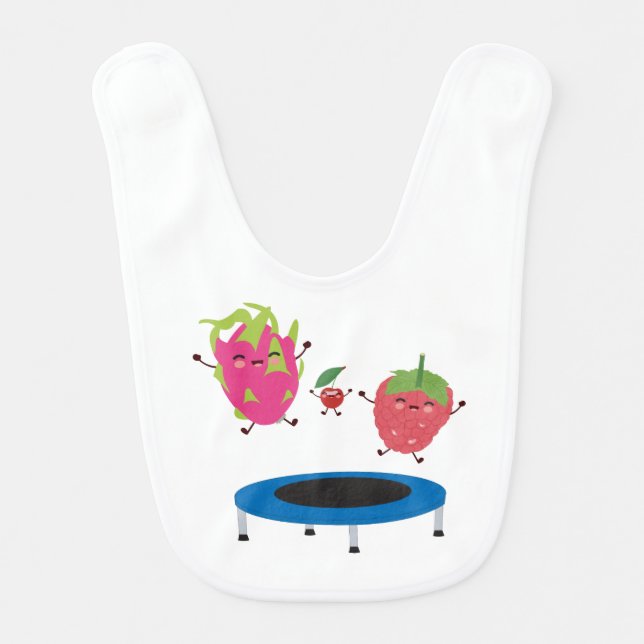 Fruit Jumping On Trampoline Baby Bib (Front)