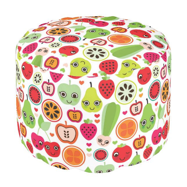 fruit kids illustration apple pouf (Angled Front)