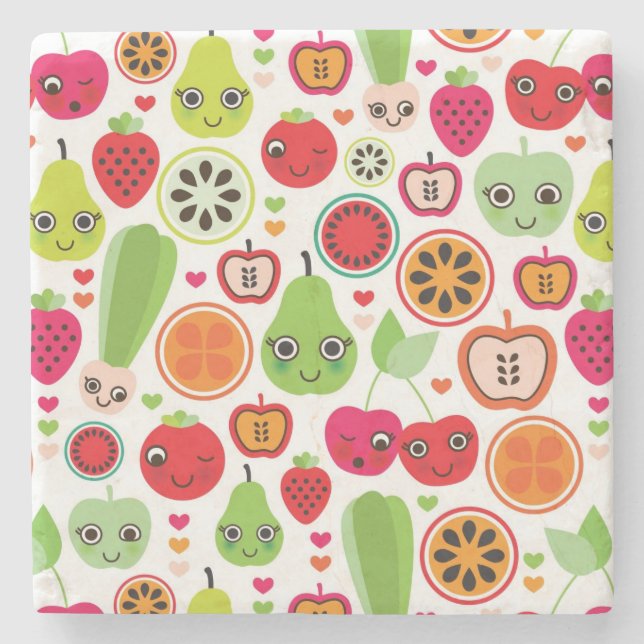 fruit kids illustration apple stone coaster (Front)