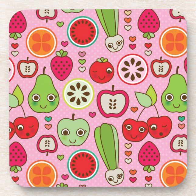 fruit kitchen illustration pattern coaster (Front)
