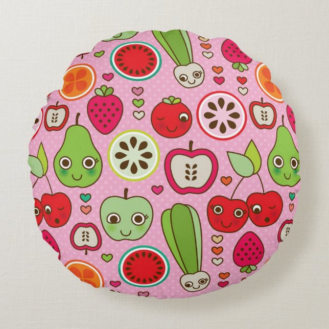 fruit kitchen illustration pattern round pillow (Front)