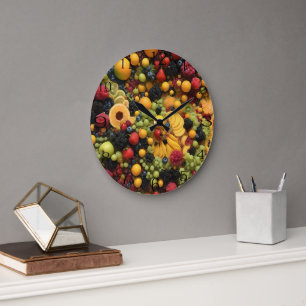 Fruit Lovers Delight Colorful Fruit Platter, Large Clock