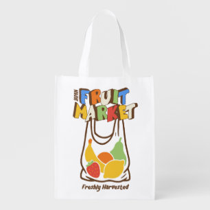 Fruit Market Freshly Harvested Retro Grocery Bag