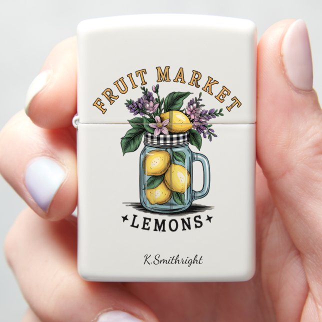 Fruit Market Lemon Mason Jar Zippo Lighter (In Hand)